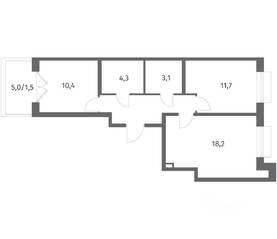 ЖК «Парусная 1», планировка 2-комнатной квартиры, 56.60 м²