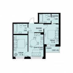 ЖК «ID Murino III», планировка 2-комнатной квартиры, 55.70 м²