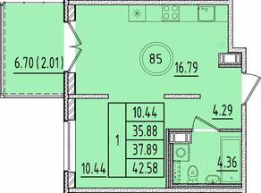 МЖК «Образцовый квартал 17», планировка 1-комнатной квартиры, 35.88 м²