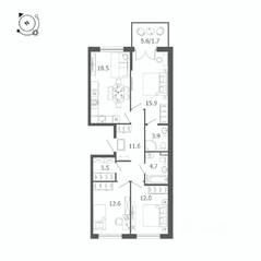 МЖК «Пулковский дом», планировка 3-комнатной квартиры, 84.40 м²