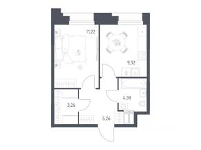 Апарт-комплекс «Тропарево парк», планировка 1-комнатной квартиры, 34.14 м²
