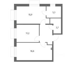 ЖК «Парусная 1», планировка 2-комнатной квартиры, 61.90 м²