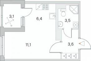 ЖК «Югтаун. Олимпийские кварталы», планировка студии, 26.15 м²