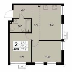 ЖК «Куркино 15», планировка 2-комнатной квартиры, 52.20 м²
