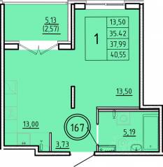 МЖК «Образцовый квартал 16», планировка 1-комнатной квартиры, 35.42 м²