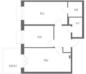 ЖК «Парусная 1», планировка 2-комнатной квартиры, 65.20 м²