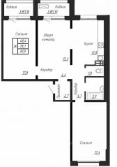 ЖК «Сибирь», планировка 3-комнатной квартиры, 81.90 м²