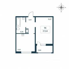 ЖК «Расцветай в Янино», планировка 1-комнатной квартиры, 37.30 м²