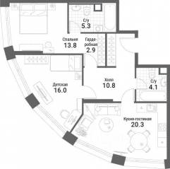 ЖК «Nagatino i-Land», планировка 2-комнатной квартиры, 73.20 м²