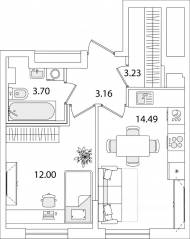 ЖК «Кинопарк», планировка 1-комнатной квартиры, 36.58 м²