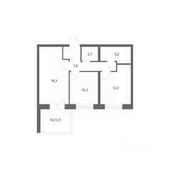 ЖК «NEWПИТЕР», планировка 2-комнатной квартиры, 58.73 м²