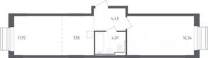 ЖК «Рублевский Квартал», планировка 1-комнатной квартиры, 44.30 м²