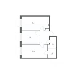 ЖК «Парусная 1», планировка 2-комнатной квартиры, 62.10 м²