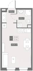 Апарт-комплекс «ZOOM на Неве», планировка студии, 27.40 м²