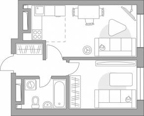 ЖК «Тринити-3», планировка 2-комнатной квартиры, 37.91 м²