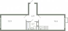ЖК «Ново-Молоково», планировка 1-комнатной квартиры, 42.30 м²
