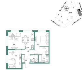 ЖК «Страна.Парковая», планировка 2-комнатной квартиры, 67.07 м²