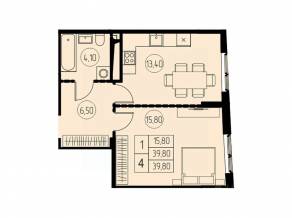 ЖК «7 небо», планировка студии, 39.80 м²