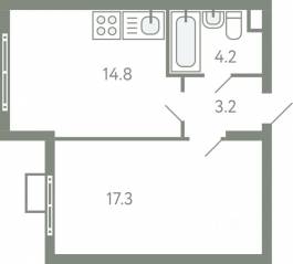 ЖК «Ново-Молоково», планировка 1-комнатной квартиры, 38.50 м²