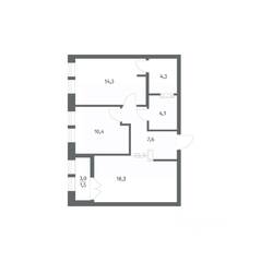 ЖК «NEWПИТЕР», планировка 2-комнатной квартиры, 58.58 м²