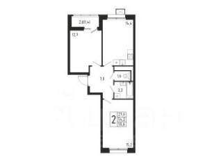 ЖК «Берег», планировка 2-комнатной квартиры, 55.60 м²