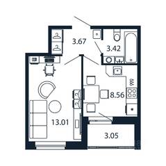 ЖК «Полис Новоселье», планировка 1-комнатной квартиры, 30.19 м²