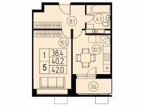 ЖК «River Park», планировка 1-комнатной квартиры, 40.20 м²