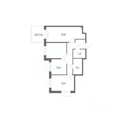 ЖК «Парусная 1», планировка 2-комнатной квартиры, 79.50 м²