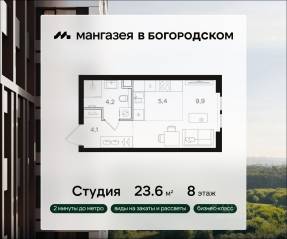 ЖК «Мангазея в Богородском», планировка студии, 23.60 м²
