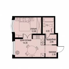 ЖК «ID Murino III», планировка 1-комнатной квартиры, 38.10 м²