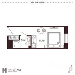 МФК «Нигилист (Concept)», планировка 1-комнатной квартиры, 17.74 м²