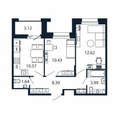 ЖК «Полис Новоселье», планировка 2-комнатной квартиры, 49.20 м²