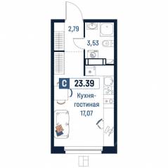 ЖК «Максималист», планировка студии, 23.39 м²
