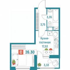 ЖК «Графика», планировка студии, 26.30 м²