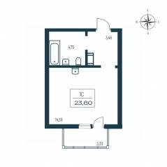ЖК «Расцветай в Янино», планировка студии, 23.50 м²