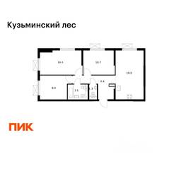 ЖК «Кузьминский лес», планировка 3-комнатной квартиры, 68.10 м²
