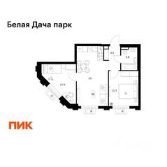 ЖК «Белая Дача парк», планировка 2-комнатной квартиры, 49.50 м²