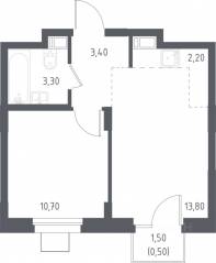МФК «Люберцы 2023», планировка 1-комнатной квартиры, 35.10 м²
