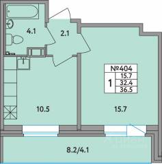 ЖК «Удача», планировка 1-комнатной квартиры, 36.50 м²