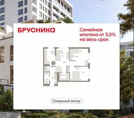 ЖК Квартал «Северный ветер», планировка 2-комнатной квартиры, 66.11 м²