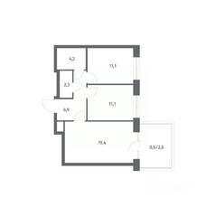 ЖК «NEWПИТЕР», планировка 2-комнатной квартиры, 57.54 м²