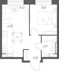 ЖК «ЭкоБунино», планировка 1-комнатной квартиры, 34.62 м²