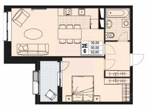 ЖК «Атлантис», планировка 2-комнатной квартиры, 50.00 м²