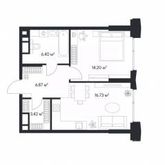 ЖК «1-й Нагатинский», планировка 1-комнатной квартиры, 47.62 м²