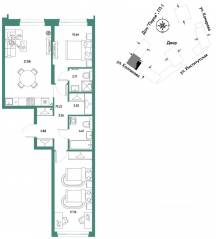 ЖК «Страна.Парковая», планировка 2-комнатной квартиры, 70.22 м²