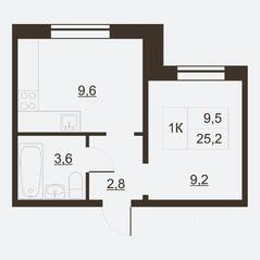 ЖК «Дом на набережной», планировка 1-комнатной квартиры, 25.30 м²