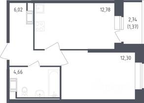 ЖК «Живи! В Рыбацком», планировка 1-комнатной квартиры, 37.13 м²