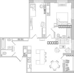 ЖК ЦДС «Черная речка», планировка 2-комнатной квартиры, 78.50 м²