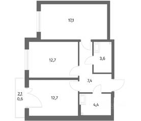 ЖК «Парусная 1», планировка 2-комнатной квартиры, 58.50 м²