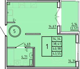 МЖК «Образцовый квартал 16», планировка 1-комнатной квартиры, 38.41 м²
